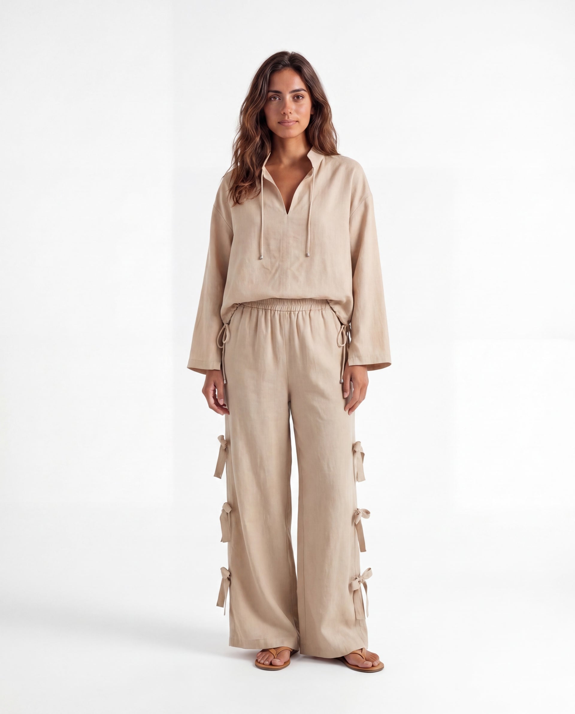 Ribbon Tie Linen Pants