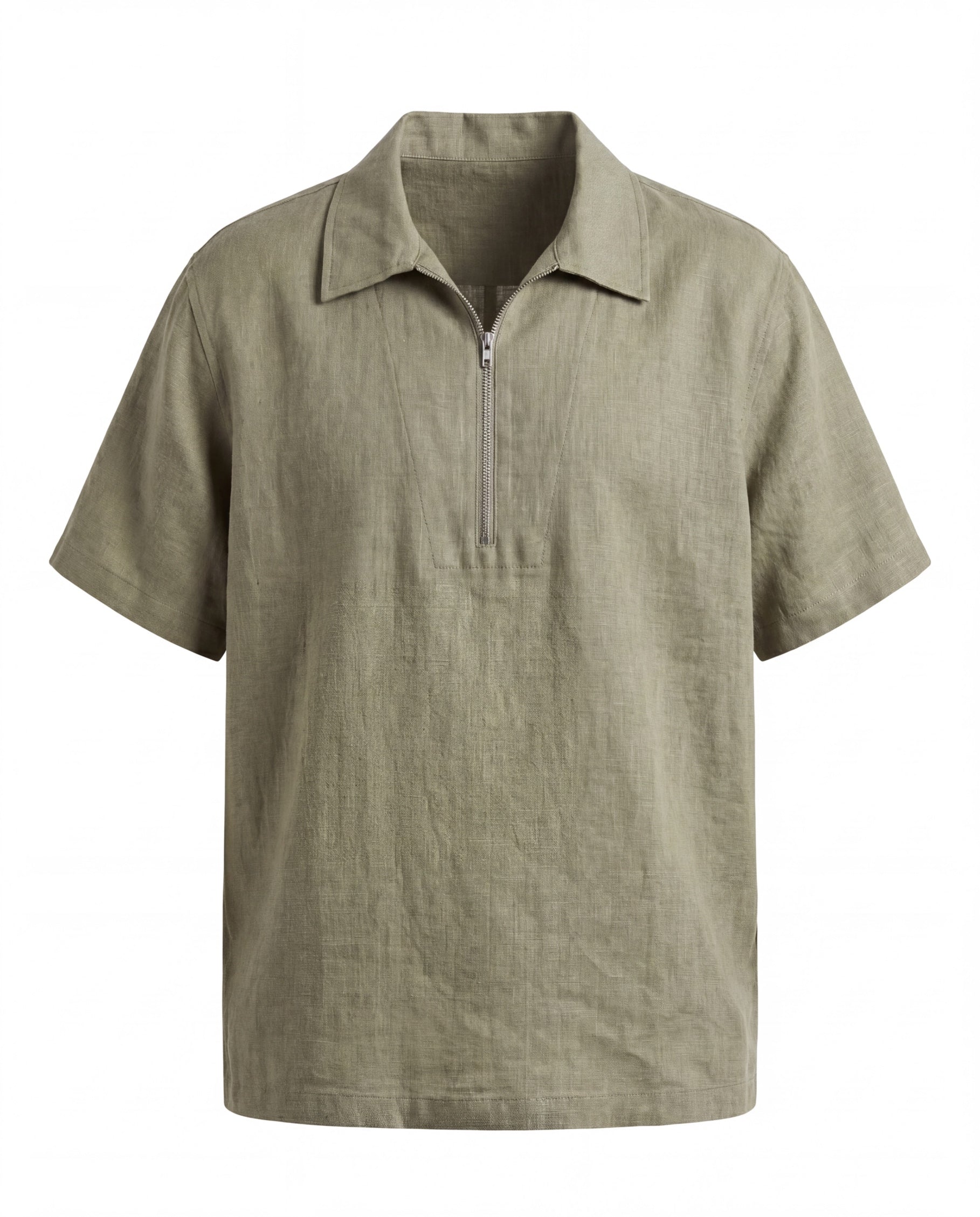 Linen Half Zip-up Polo