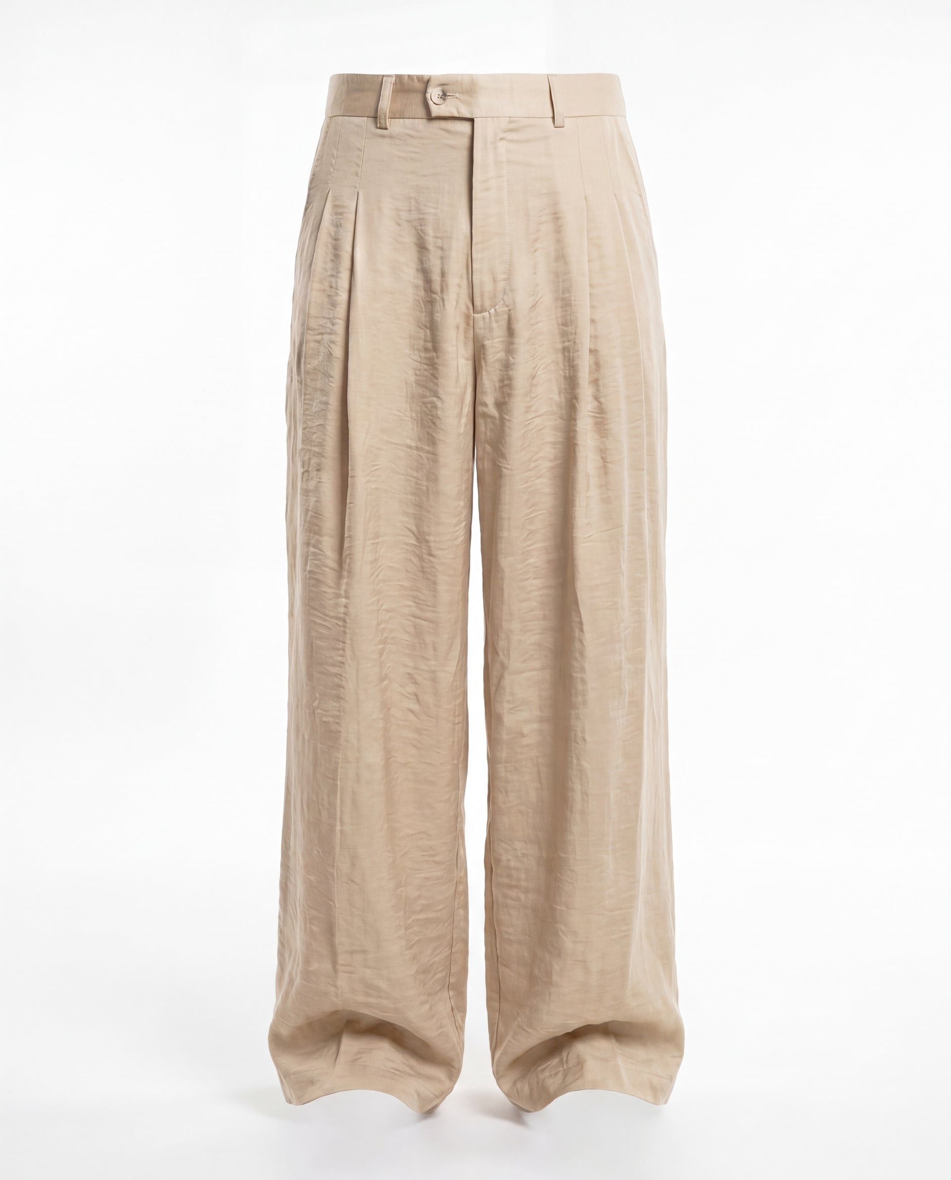 Wide-Leg Pleated Linen Pants