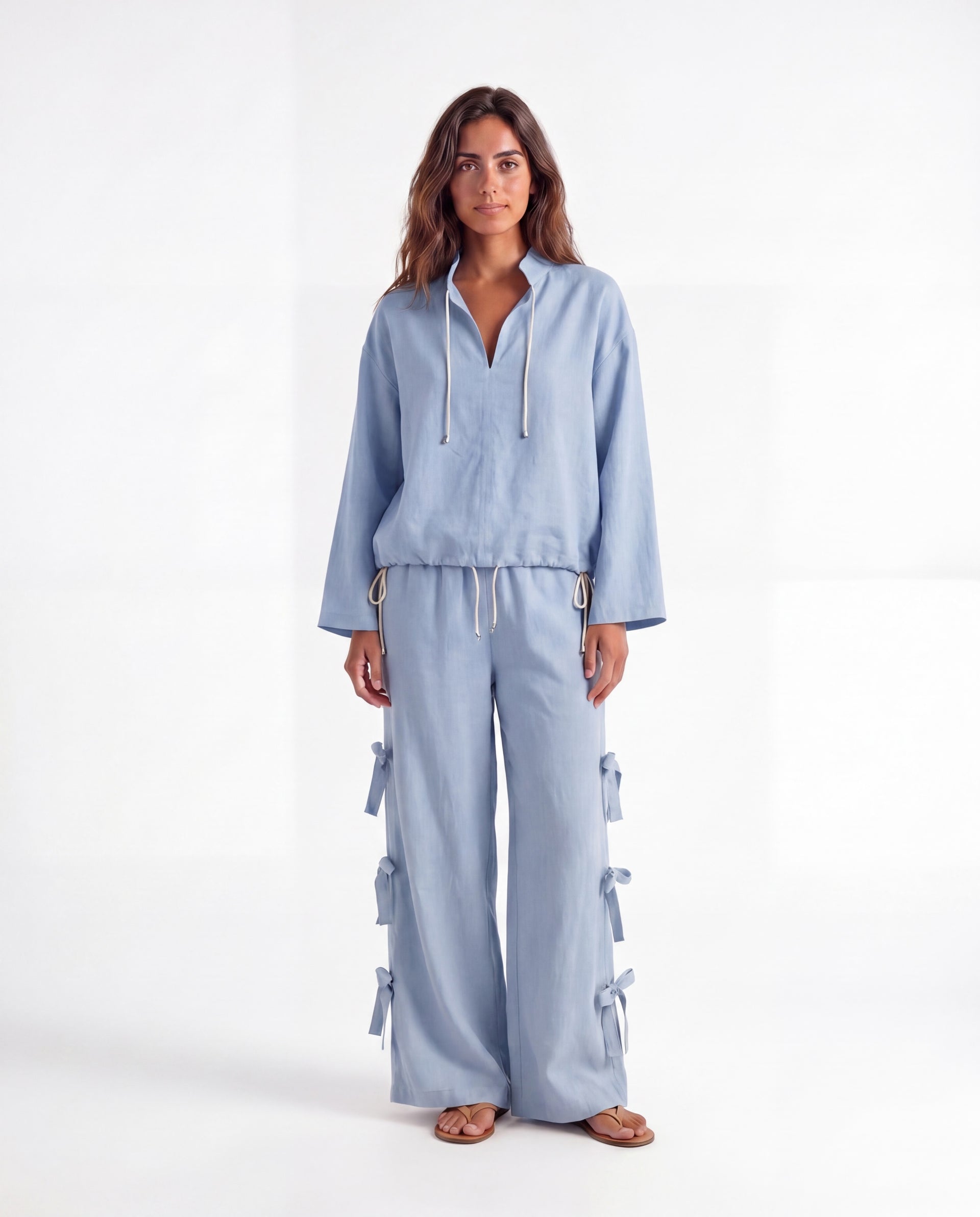 Ribbon Tie Linen Pants